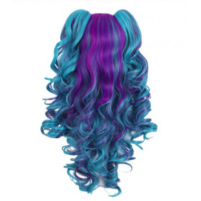 Pigtail Wig - Peacock Blue and Purple Blend