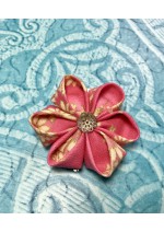 Kanzashi Hair Accessory - Japanese Style Fabric (Pink, Gold, and Cream Colored)