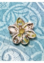 Kanzashi Hair Accessory - White with Green, Brown and Blue Floral Design
