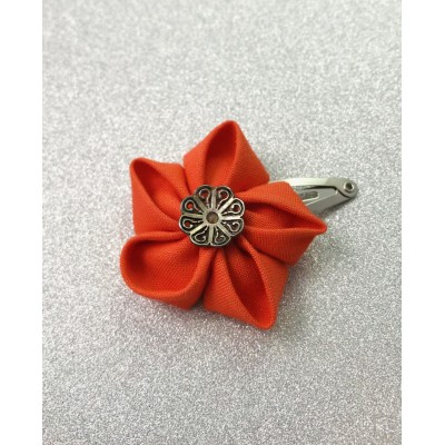 Kanzashi Hair Accessory - Orange With Filigree Center