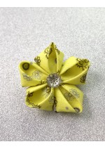 Kanzashi Hair Accessory - Yellow with Silver and Brown Floral Design