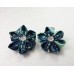 Kanzashi Hair Accessory - Batik with Aqua Swirls on Dark Blue Background