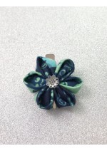 Kanzashi Hair Accessory - Batik with Aqua Swirls on Dark Blue Background