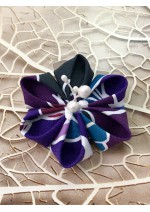 Kanzashi Hair Accessory - Aqua, White, Purple and Burgundy Colors