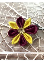 Kanzashi Hair Accessory - Maroon and Yellow