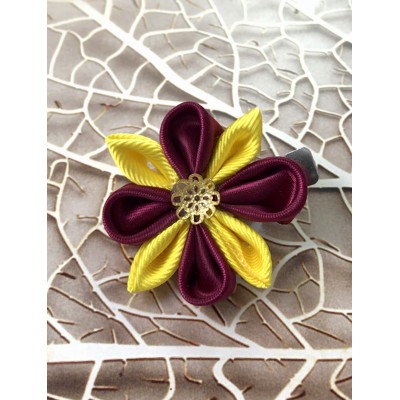 Kanzashi Hair Accessory - Maroon and Yellow