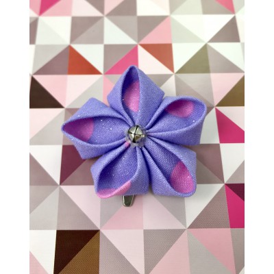 Kanzashi Hair Accessory - Glittery Purple with Pink Spots