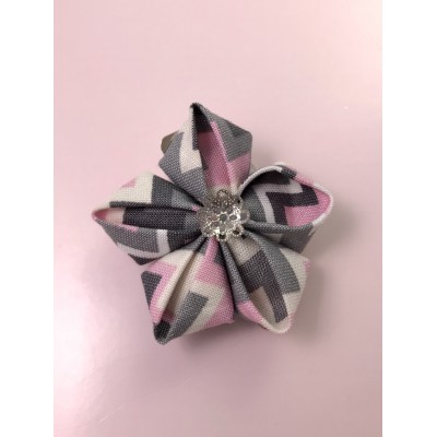 Kanzashi Hair Accessory - Gray, Pink and White