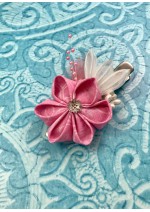 Kanzashi Hair Accessory - Pink with Iridescent Organza