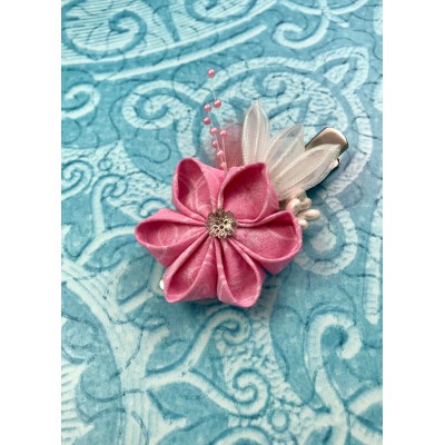 Kanzashi Hair Accessory - Pink with Iridescent Organza