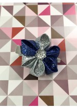 Kanzashi Hair Accessory - Glittery Silver and Blue