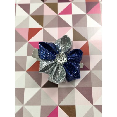 Kanzashi Hair Accessory - Glittery Silver and Blue