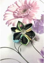 Kanzashi Hair Accessory - Sparkly Black with Pink, Blue, Yellow, Green and White