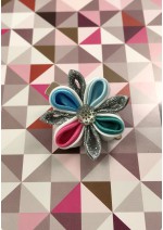 Kanzashi Hair Accessory - Glittery Silver, Pink, Blue, and Green