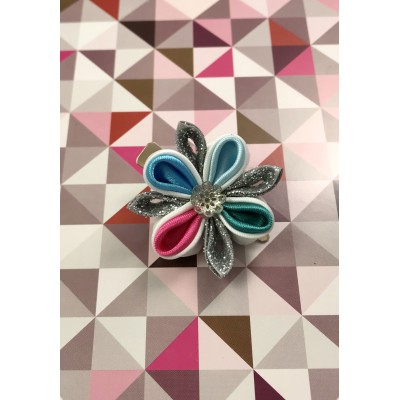 Kanzashi Hair Accessory - Glittery Silver, Pink, Blue, and Green