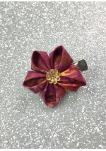 Kanzashi Hair Accessory - Burgundy and Orange Batik Pattern