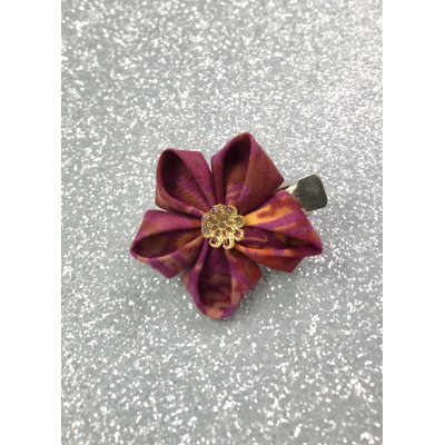 Kanzashi Hair Accessory - Burgundy and Orange Batik Pattern