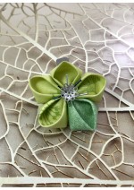 Kanzashi Hair Accessory - Green and Yellow/Green with Floral Design