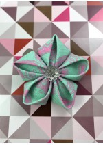 Kanzashi Hair Accessory - Sea Foam Green with Pink Paisley Design