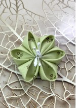 Kanzashi Hair Accessory - Green with Brown Flowers