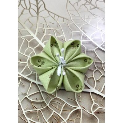 Kanzashi Hair Accessory - Green with Brown Flowers
