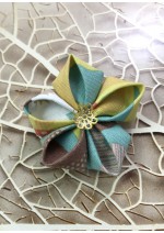 Kanzashi Hair Accessory - Brown, White, Yellow, Green and Peach