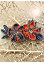 Kanzashi Hair Accessory - Orange and Jean