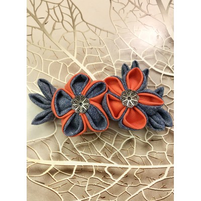 Kanzashi Hair Accessory - Orange and Jean