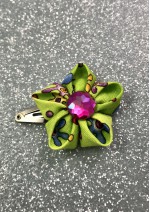 Kanzashi Hair Accessory - Bright Green with Paint Splat Design