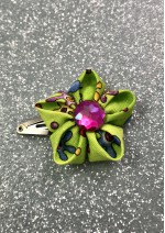 Kanzashi Hair Accessory - Bright Green with Paint Splat Design