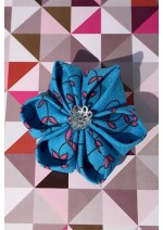 Kanzashi Hair Accessory - Bright Blue with Pink, Vine Design