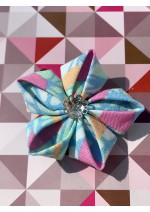 Kanzashi Hair Accessory - Stain Glass look with Pink, Aqua, Yellow and Blue Colors